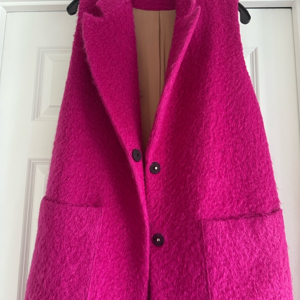 Mohair Hot Pink Women's Long Coat - Picture 8 of 13